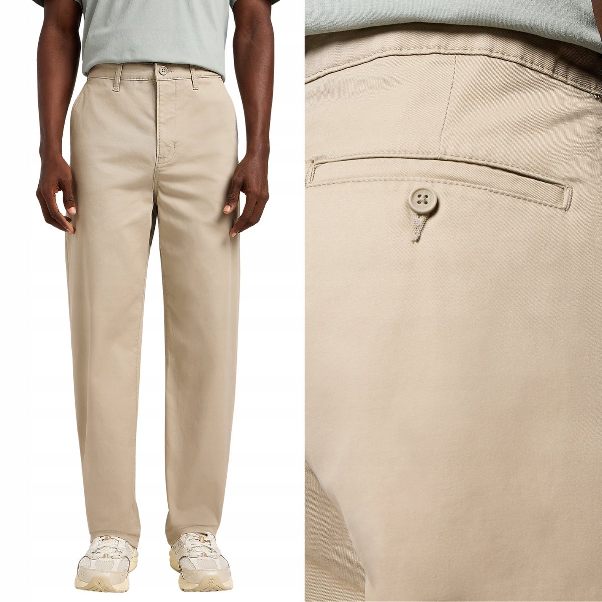 Lee RELAXED CHINO Stone Chetopa Twill LUŹNE BEŻOWE CHINOSY W32 L32