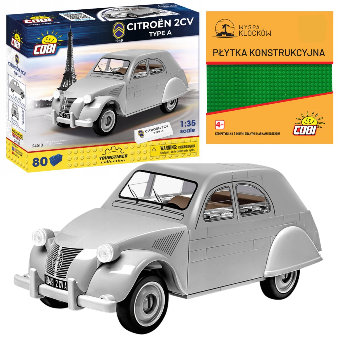 Cobi 24510 SAMOCHÓD CITROEN 2CV A POJAZD   AUTO AUTKO 80 EL. YOUNGTIMER KOMPLET  + PŁYTKA