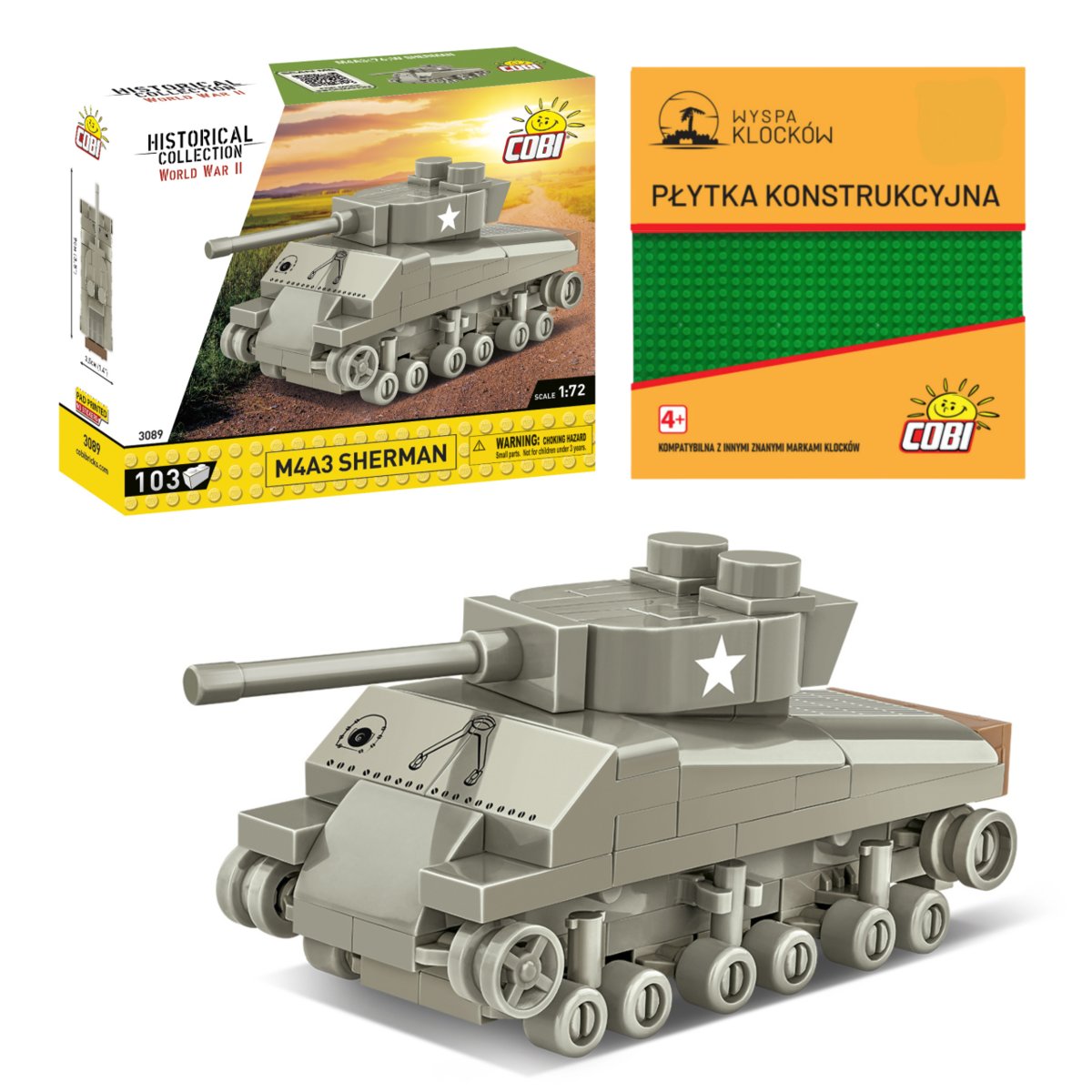 Cobi 3089 Czołg M4A3 Sherman HC WW2 103 El. + PŁYTKA