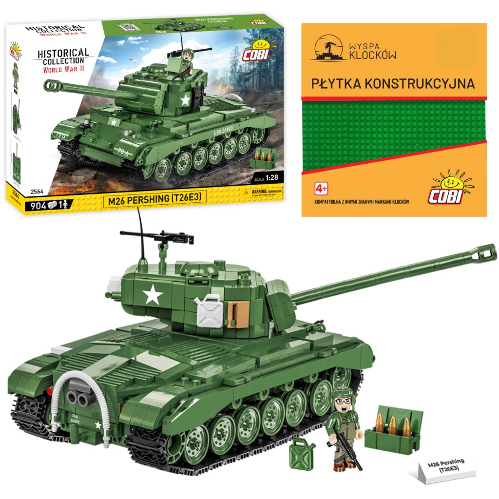 Cobi 2564 CZOŁG M26 T26E3 WOJSKOWY WOJSKO  ARMIA POJAZD AMERYKAŃSKI 904 EL. KOMPLET + PŁYTKA