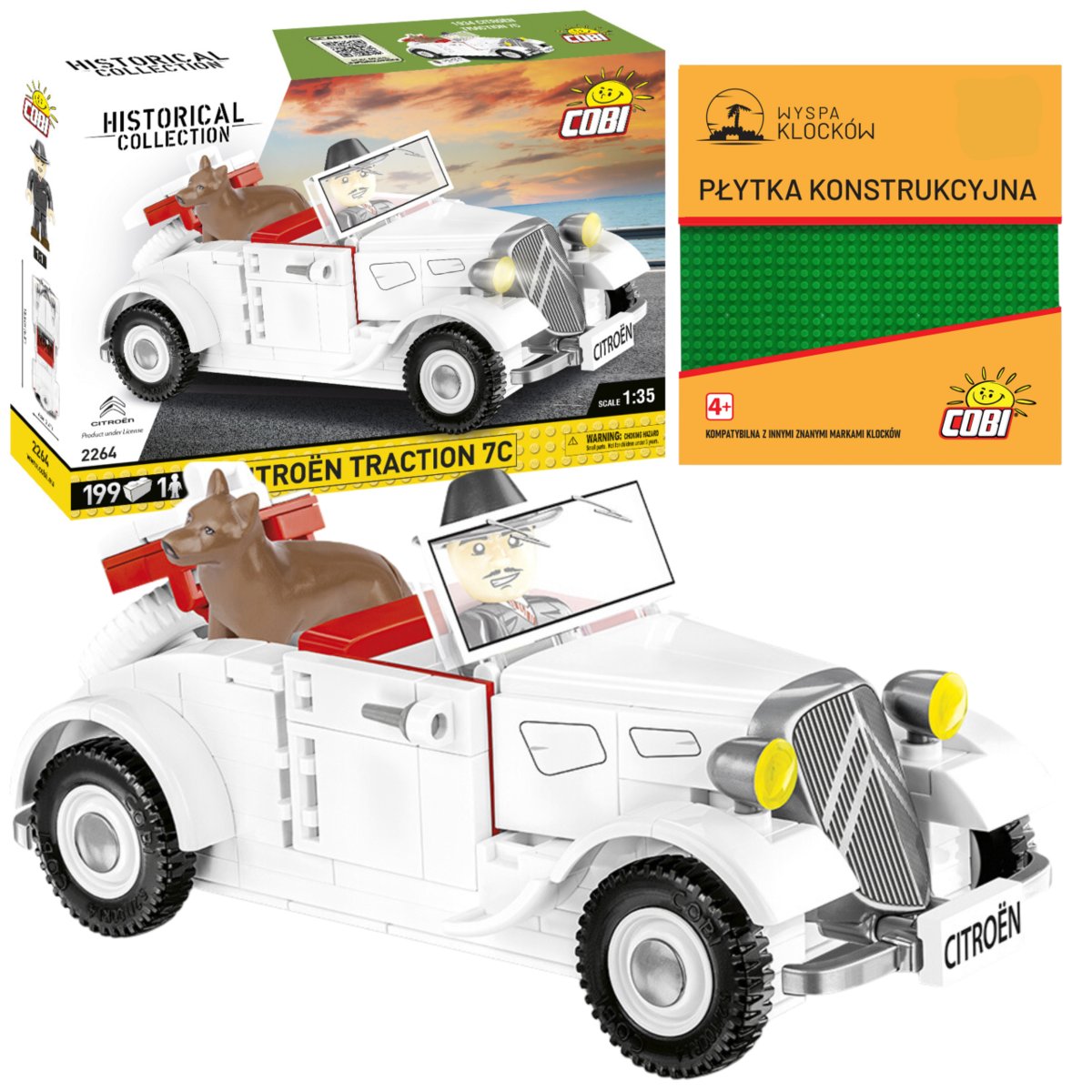 Cobi 2264 KABRIOLET CITROEN TRACTION 7C WW2 199EL. AUTKO POJAZD AUTO SAMOCHÓD KOMPLET + PŁYTKA
