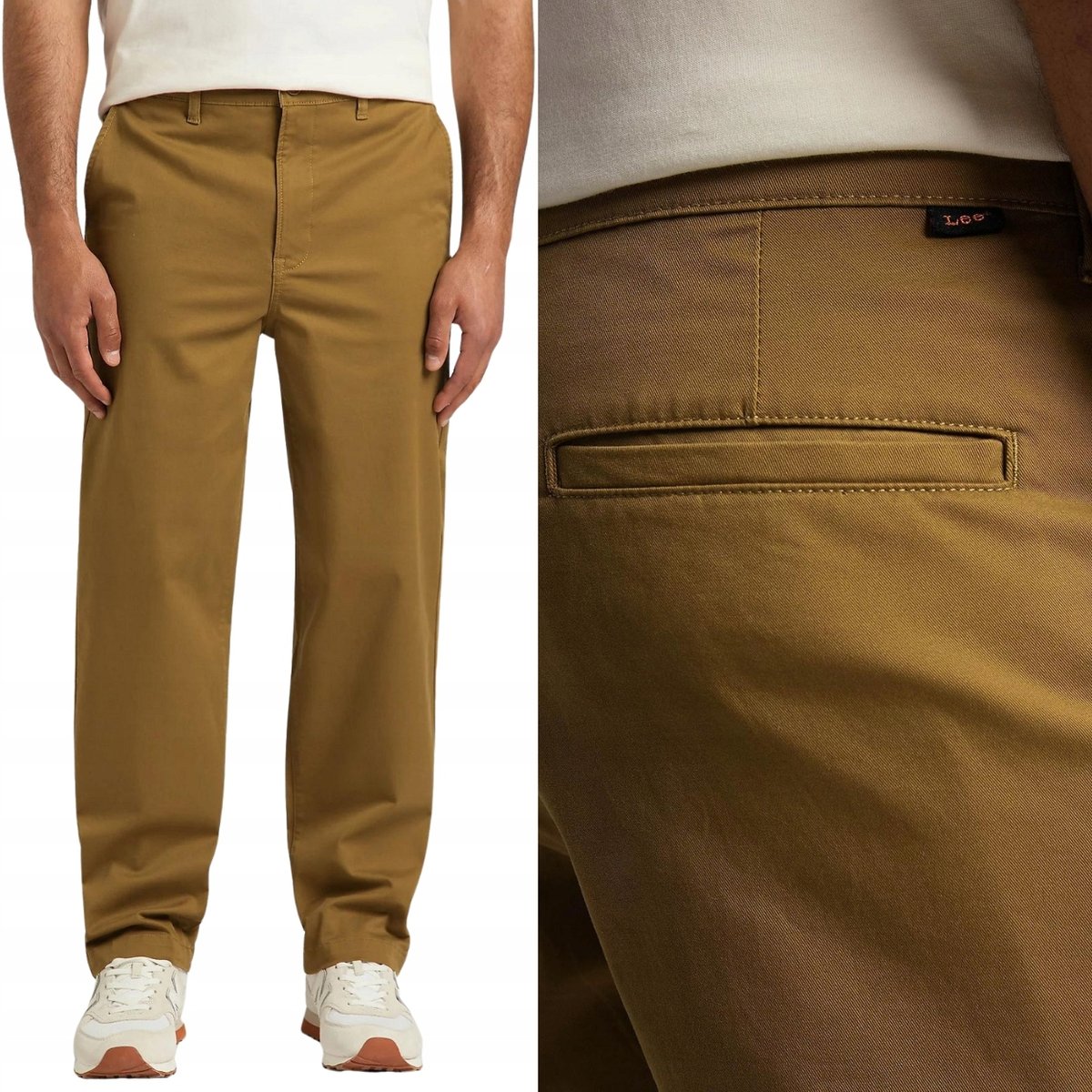 Lee RELAXED CHINO Tumbleweed Chetopa Twill LUŹNE BRĄZOWE CHINOSY W33 L32