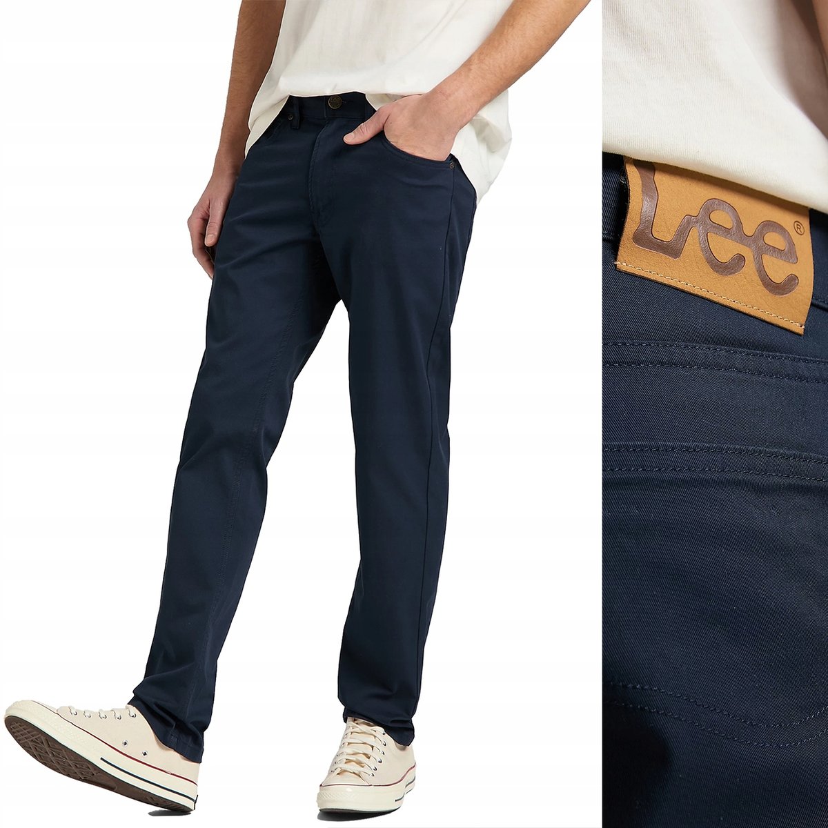 Lee DAREN REGULAR STRAIGHT Deep Navy GRANATOWE MATERIAŁOWE SPODNIE W31 L32