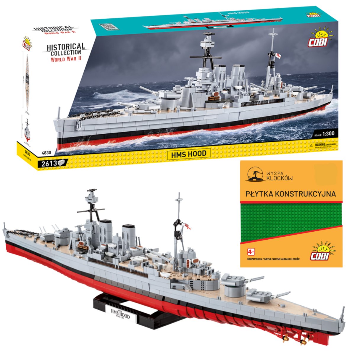 Cobi 4830 STATEK KRĄŻOWNIK ŁÓDŹ HMS HOOD   BRYTYJSKI 2613 EL. KOMPLET + PŁYTKA