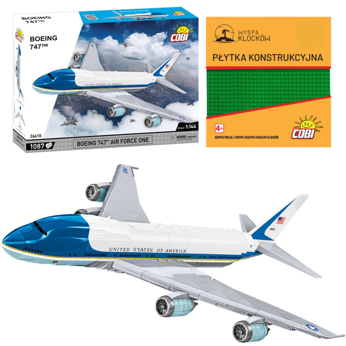 Cobi 26610 Samolot Boeing 747 Air Force One 1087 El. + PŁYTKA