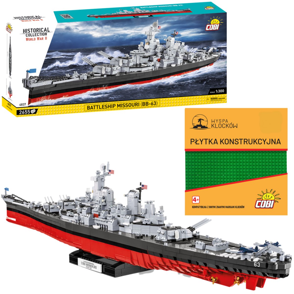 Cobi 4837 Okręt Battleship Missouri (BB-63) HC WW2 2655 El. + PŁYTKA