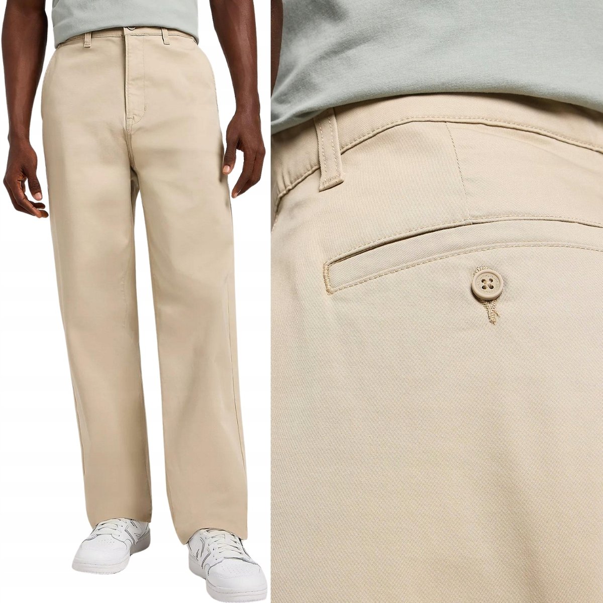 Lee LOOSE CHINO Stone Chetopa Twill BARDZO LUŹNE BEŻOWE CHINOSY W32 L32