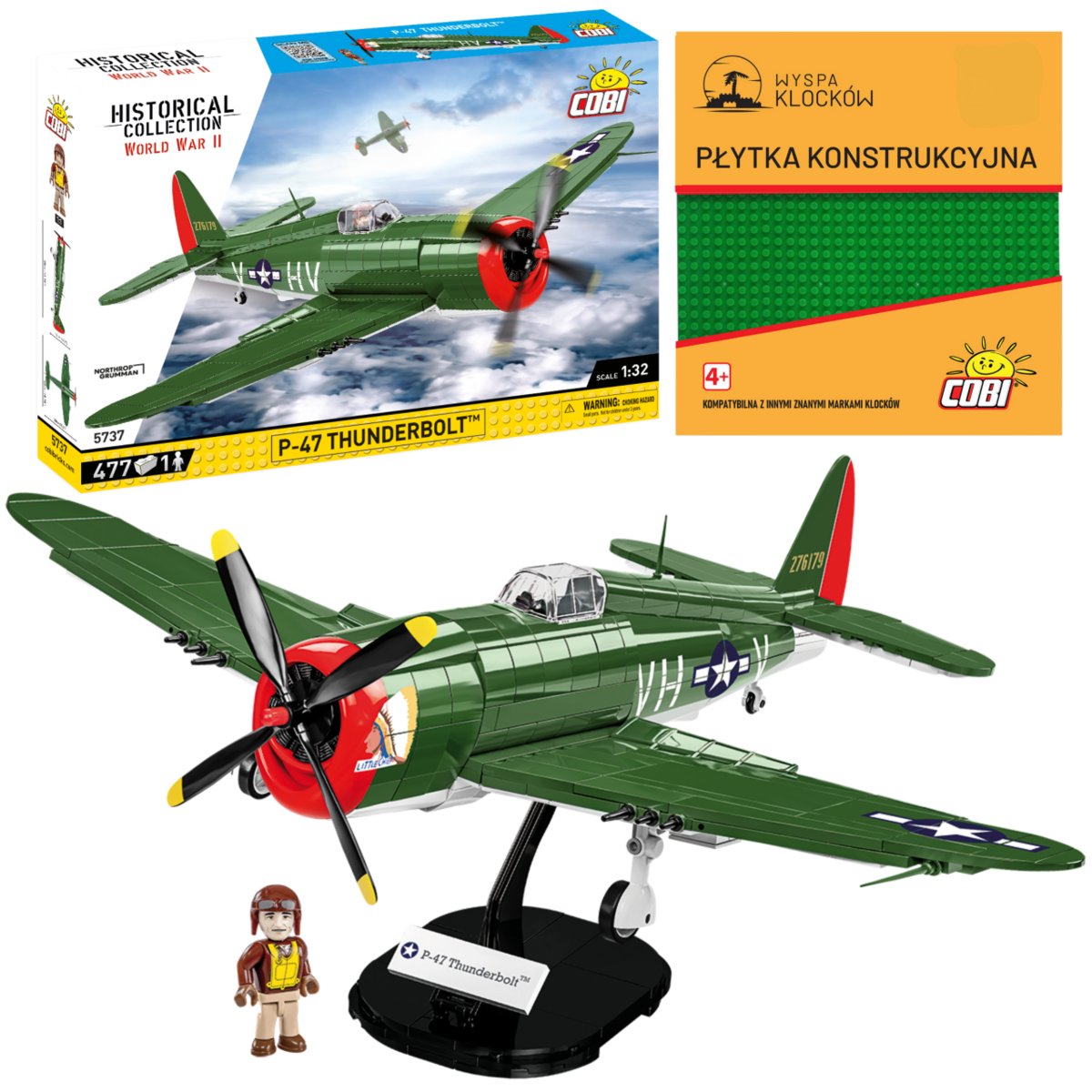 Cobi 5737 Samolot P-47 Thunderbolt HC WW2 477 El. + PŁYTKA