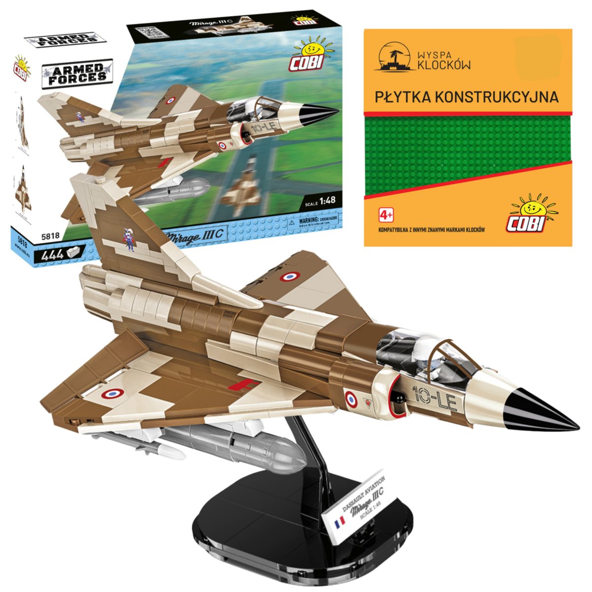 KLOCKI COBI 5818 Samolot Mirage IIIC Vexin Armed Forces 444 El. + PŁYTKA