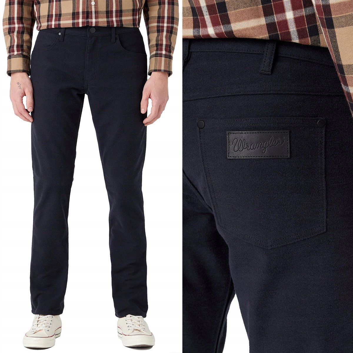 Wrangler GREENSBORO Black CZARNE MATERIAŁOWE SPODNIE W38 L34