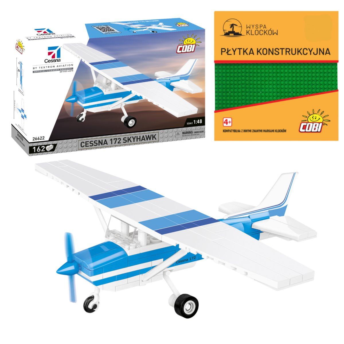 Cobi 26622 Samolot Cessna 172 Skyhawk-White-Blue 162 El. + PŁYTKA