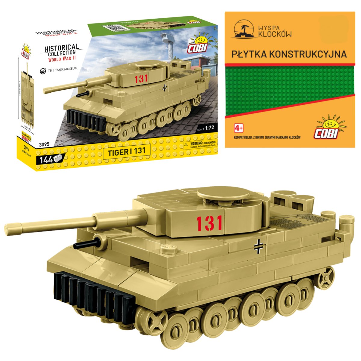 KLOCKI COBI 3095 Czołg Tiger I 131 HC WW2 144 El. + PŁYTKA