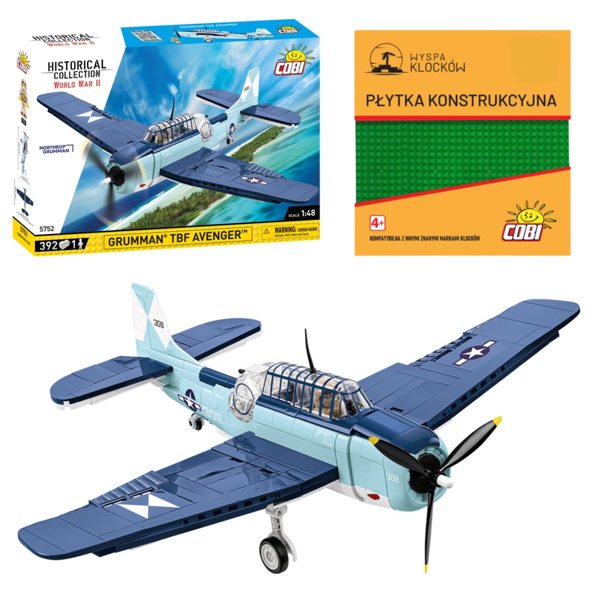 Cobi 5752 Samolot Grumman TBF Avenger 392 El. + PŁYTKA