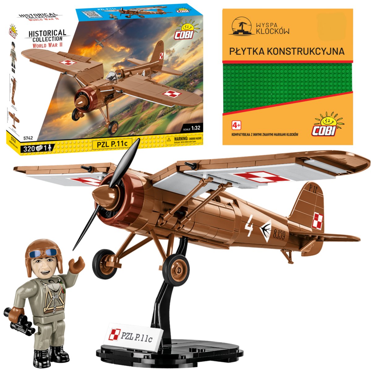 Cobi 5742 Samolot Polski Myśliwiec PZL P.11c HC WW2 320 El.
