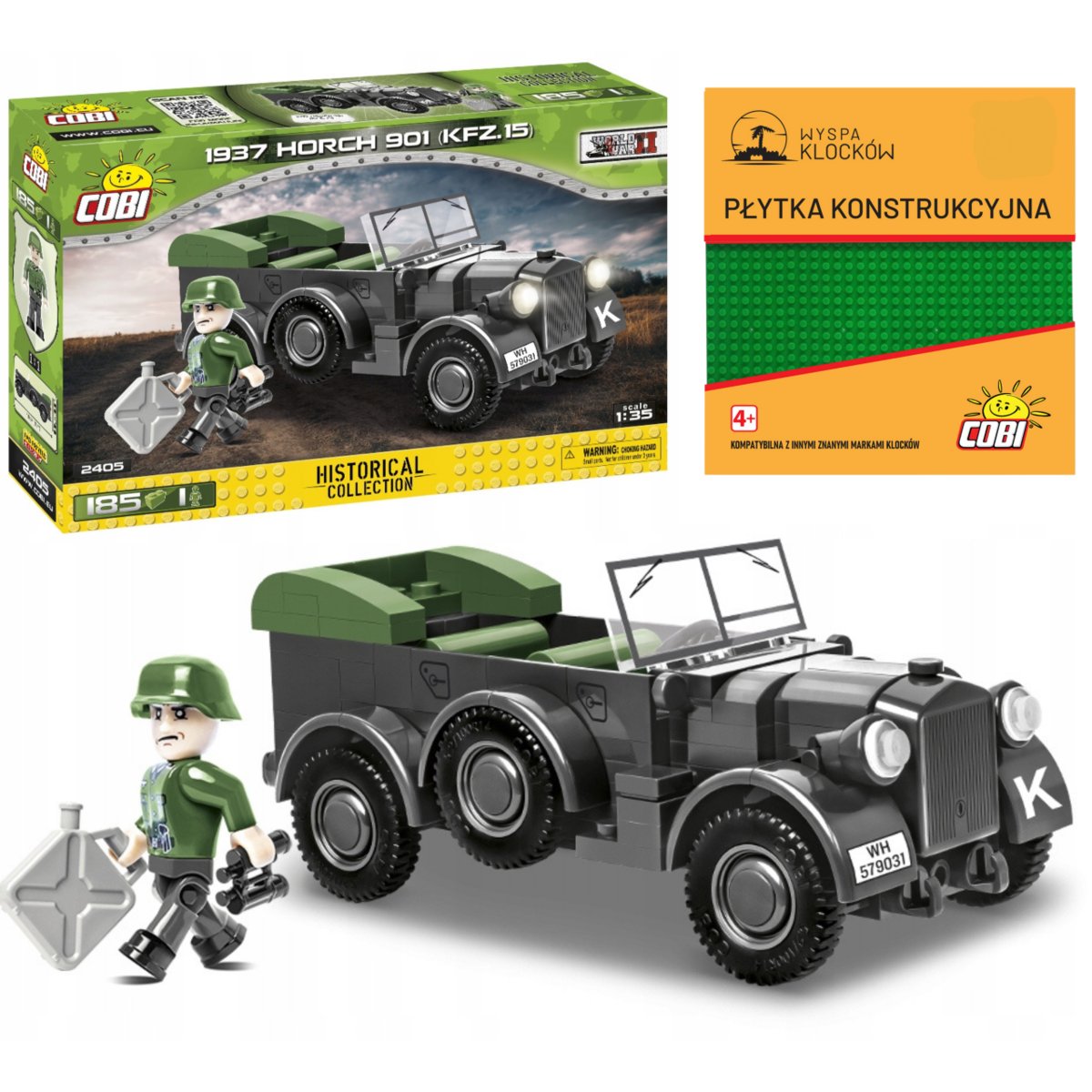 Cobi 2405 SAMOCHÓD 1937 HORCH 901 KFZ.15   AUTO POJAZD AUTKO 185 EL. KOMPLET + PŁYTKA
