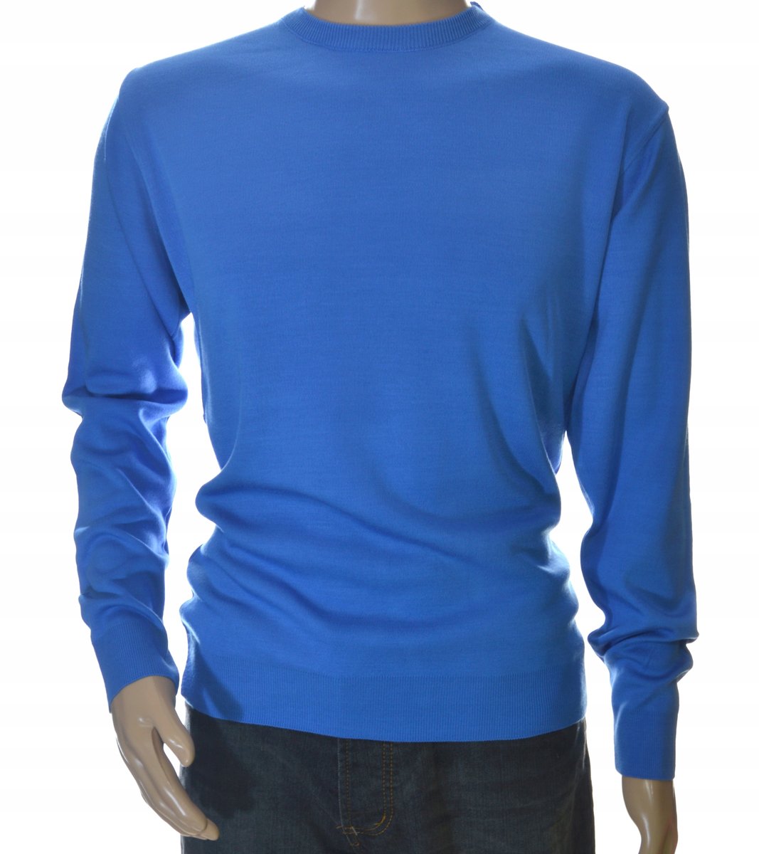 Sweter męski klasyczny z wełny wełna wełniany M lazur 1705