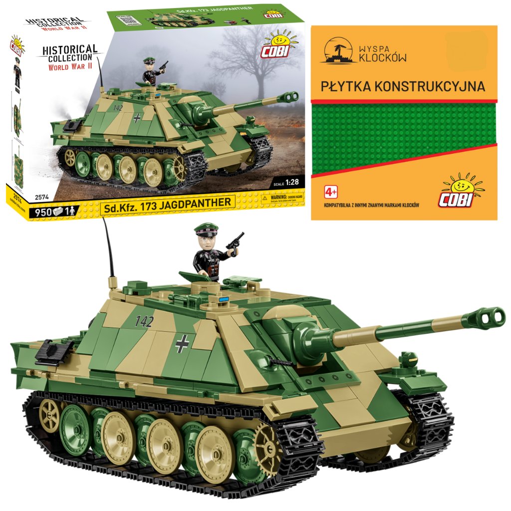 Cobi 2574 Czołg JAGDPANTHER  SD.KFZ.173  HC WW2 950 El. + PŁYTKA