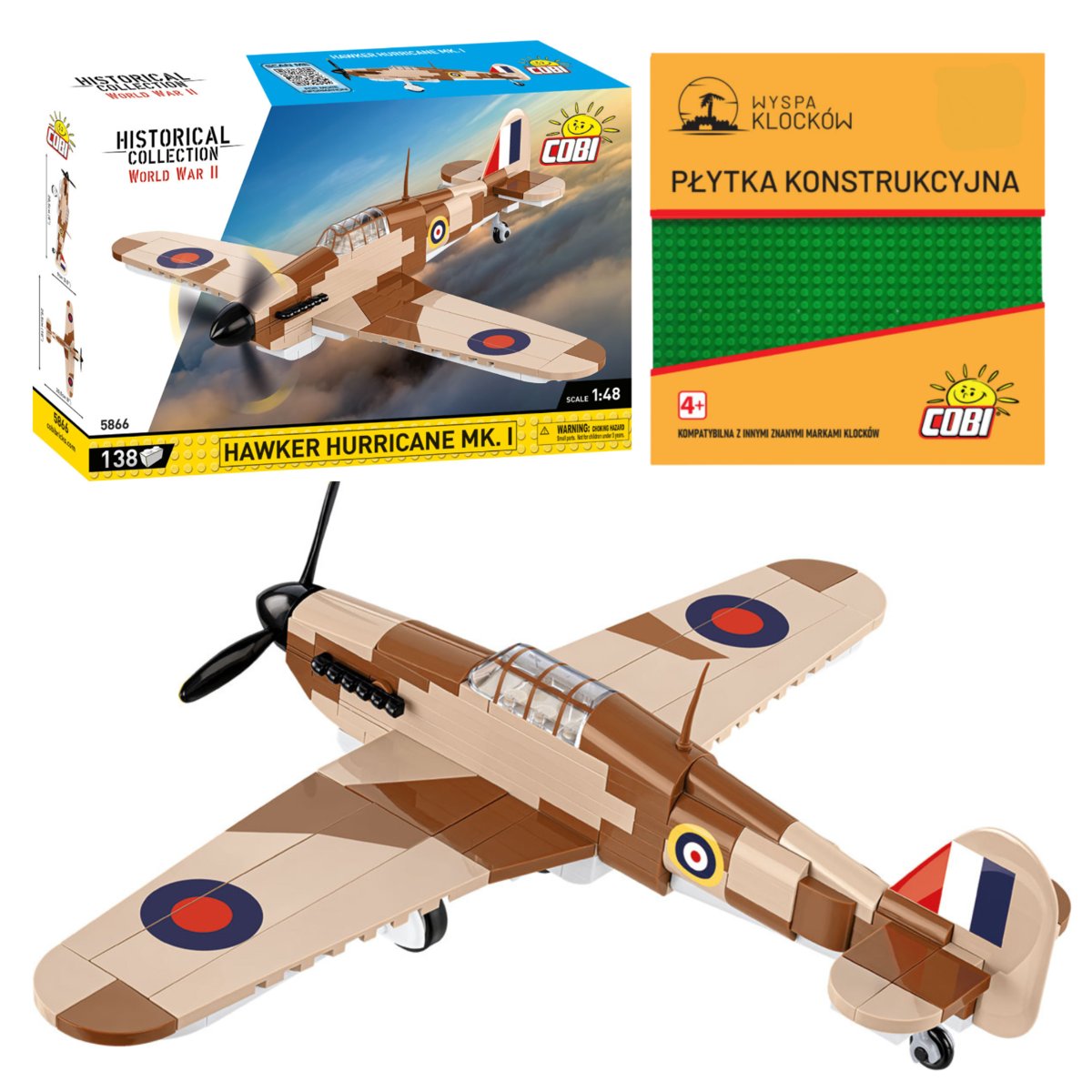 Cobi 5866 Samolot Hawker Hurricane Mk.1 HC WW2 138 El.  + PŁYTKA