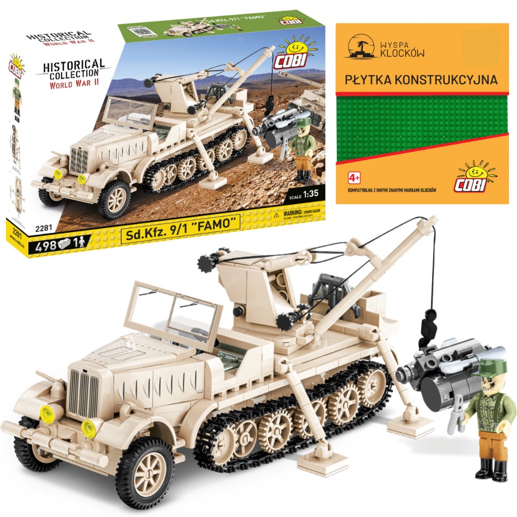 Cobi 2281 Samochód wojskowy Sd.Kfz. 9/1 Famo HC WW2 498 El. + PŁYTKA