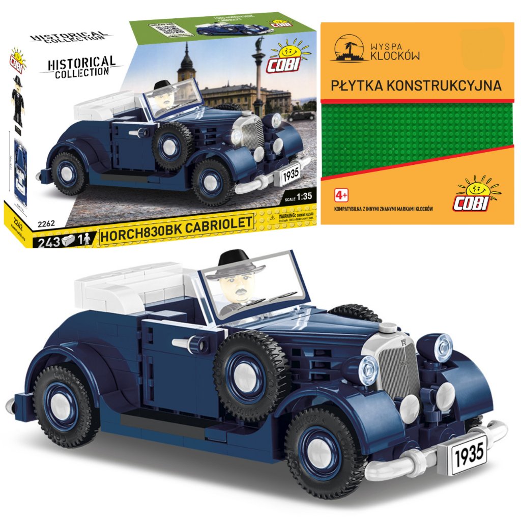 Cobi 2262 SAMOCHÓD CABRIOLET HORCH830BK WW2 AUTO POJAZD AUTKO 243 EL. KOMPLET + PŁYTKA
