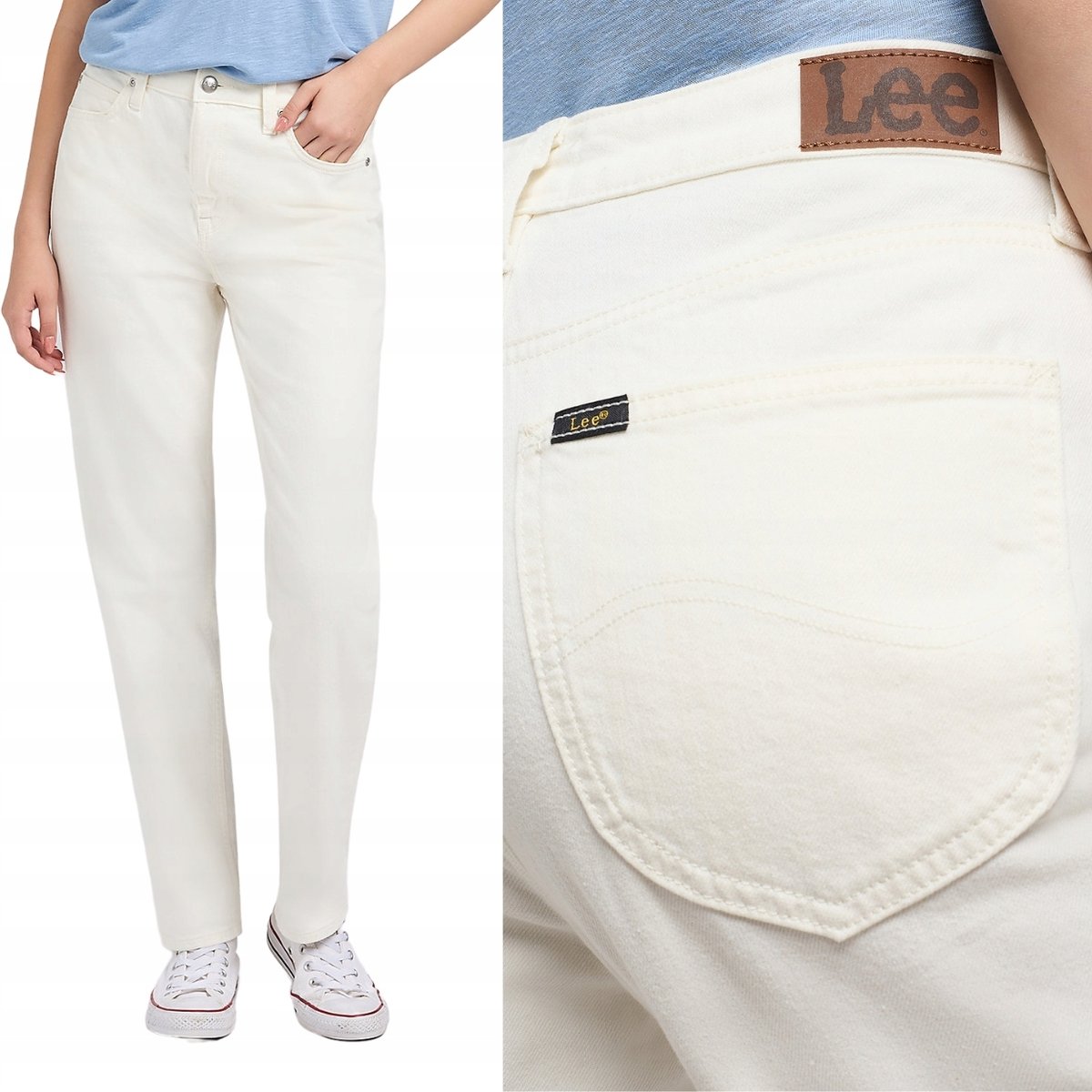 Lee CAROL REGULAR STRAIGHT Document MOM DżINS BIAŁE SPODNIE 7/8 W28 L33