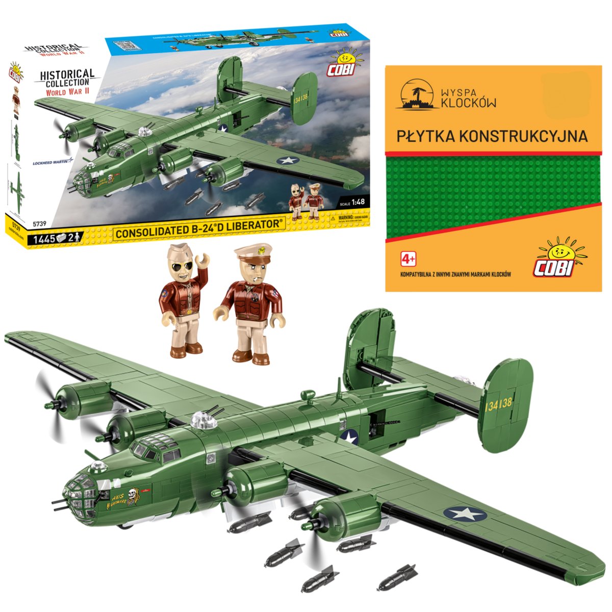 Cobi 5739 Samolot CONSOLIDATED B-24D LIBERATOR HC WWII 1445 El. + PŁYTKA