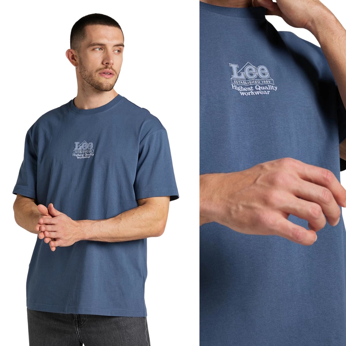 Lee SS WORKWEAR TEE Marine BARDZO LUŹNY NIEBIESKI T-SHIRT KOSZULKA L