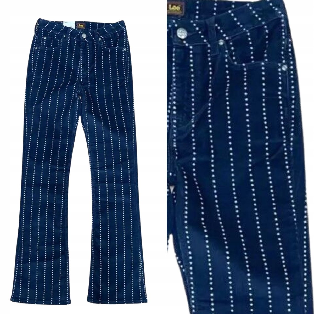 Lee BREESE BOOT BOOTCUT Star WYŻSZE ROZSZERZANE GRANATOWE SZTRUKSY W28 L33