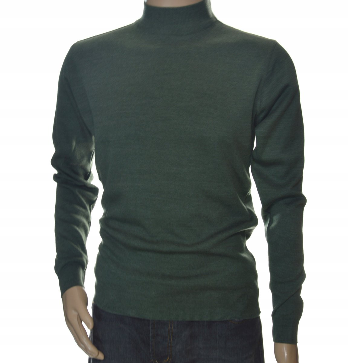 Sweter męski ze stójką z półgolfem półgolf z wełny wełniany XXL 2XL khaki
