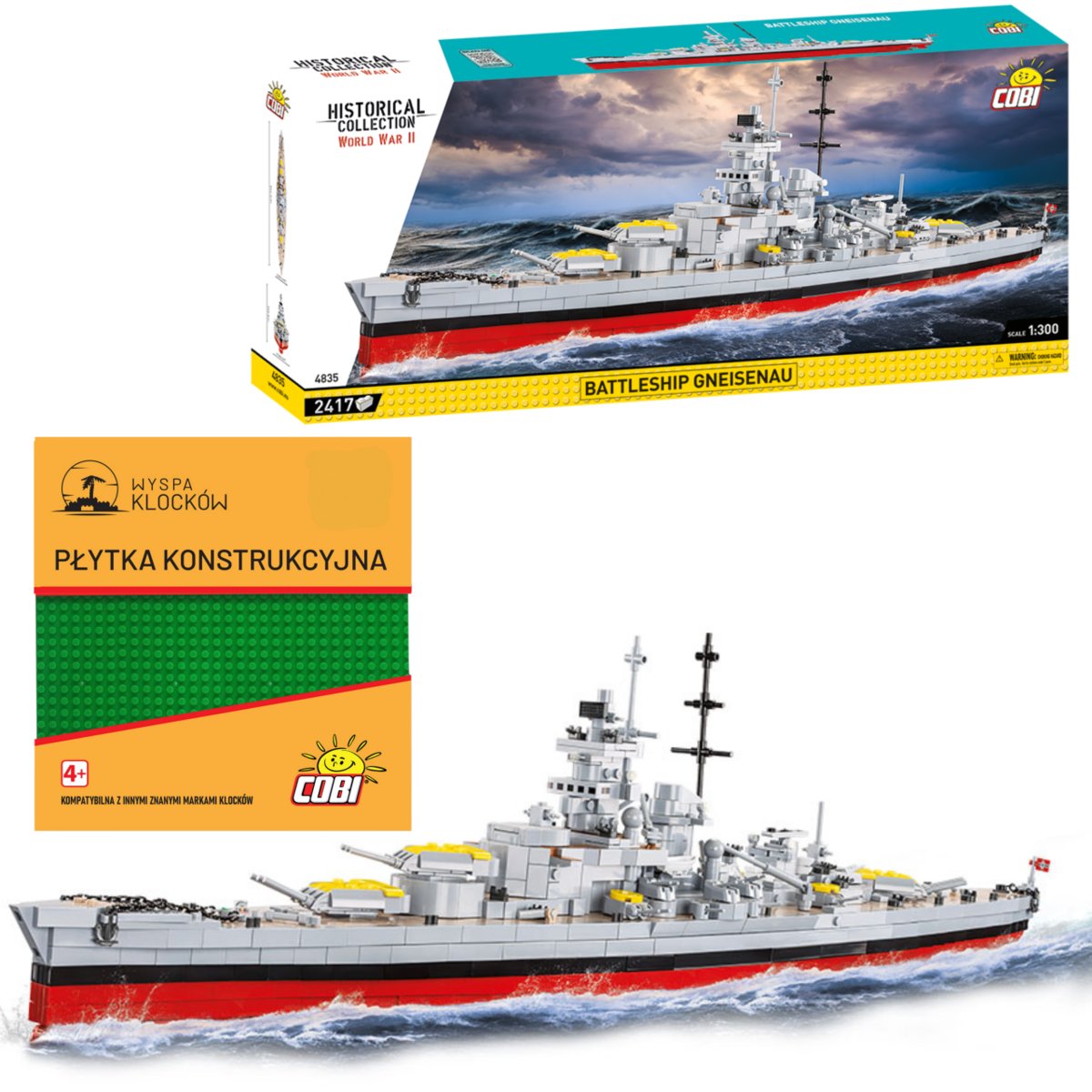 Cobi 4835 PANCERNIK STATEK OKRĘT GNEISENAU + PŁYTKA