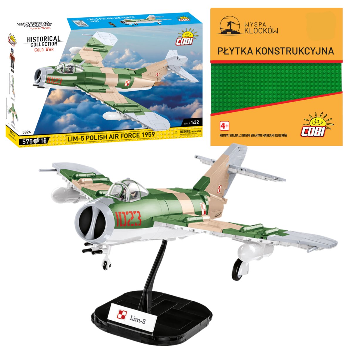 Cobi 5824 SAMOLOT LIM-5 POLISH AIR FORCE 1959 COLD WAR + PŁYTKA