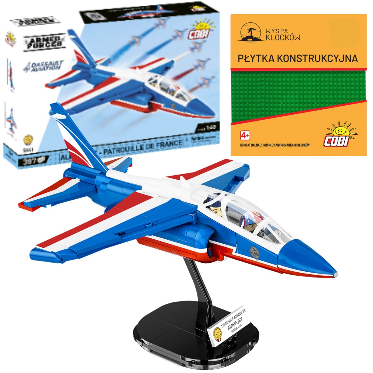 KLOCKI COBI 5841 Samolot Alpha Jet Patrouille de France AF 387 El. + PŁYTKA