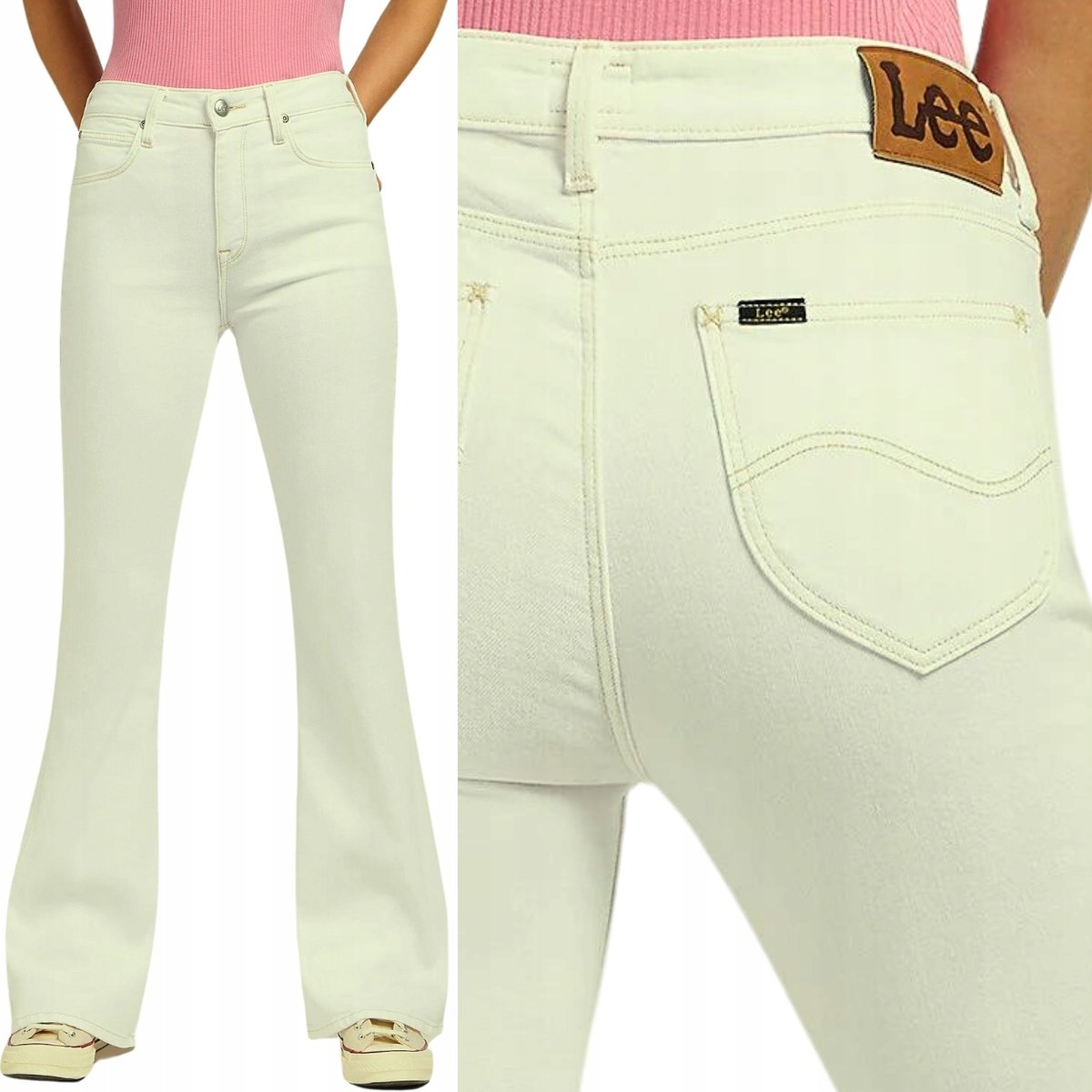 Lee BREESE BOOT BOOTCUT WhiteCurrents BIAŁE WYŻSZY STAN ROZSZERZANE W28 L33