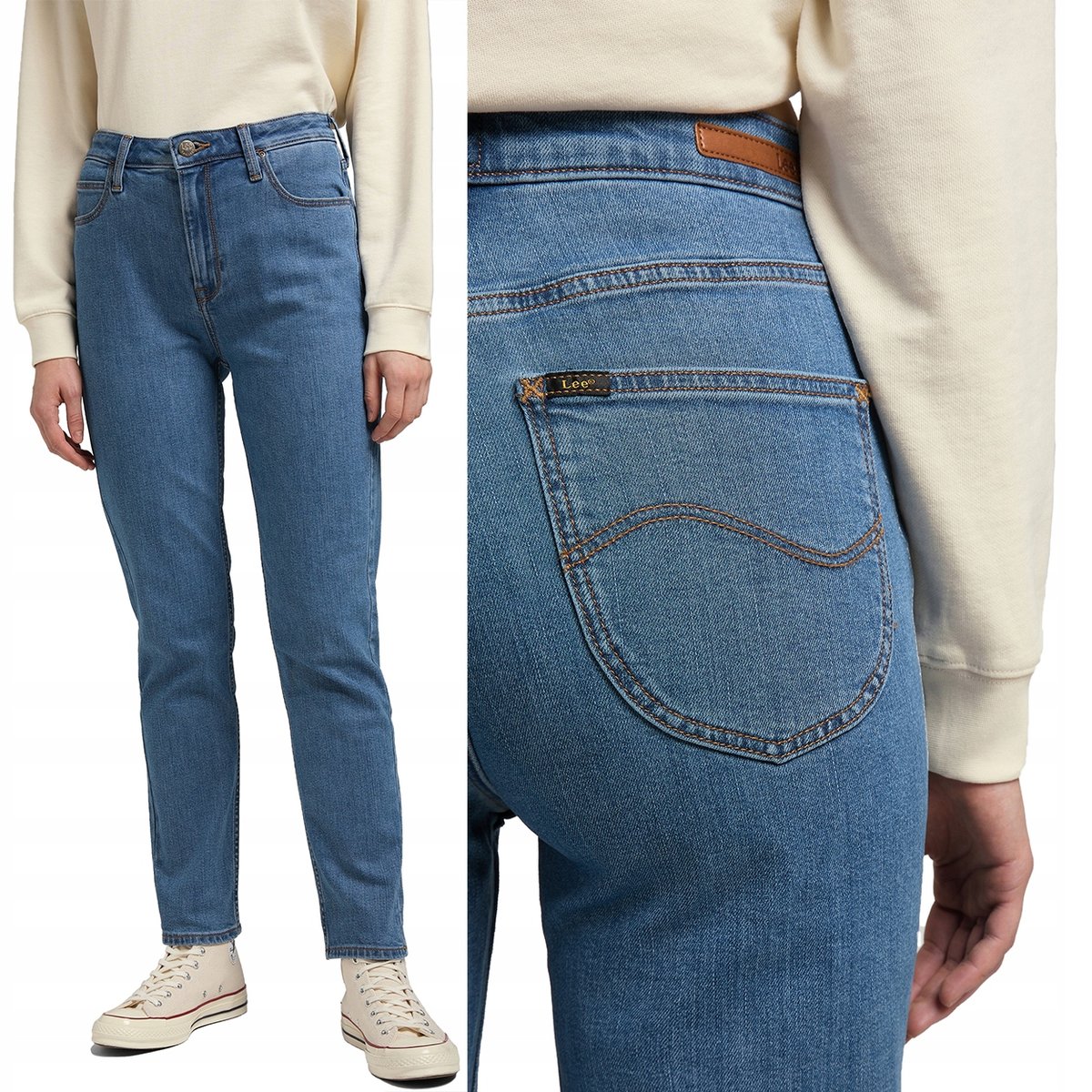 Lee CAROL REGULAR STRAIGHT Light Stone MOM JEANS BLUE DżINS 7/8 W27 L31