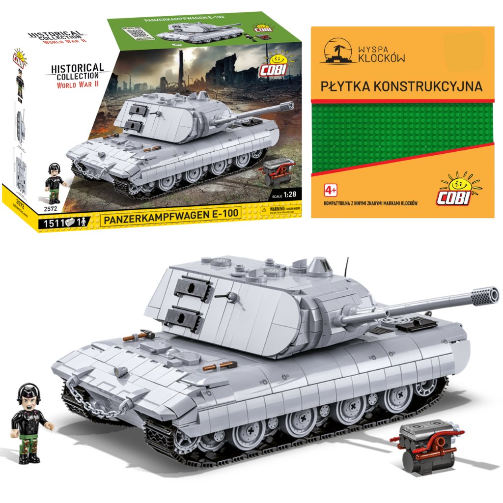 Cobi 2572 Czołg Panzerkampfwagen E-100 HC WW2 1511 El. + PŁYTKA