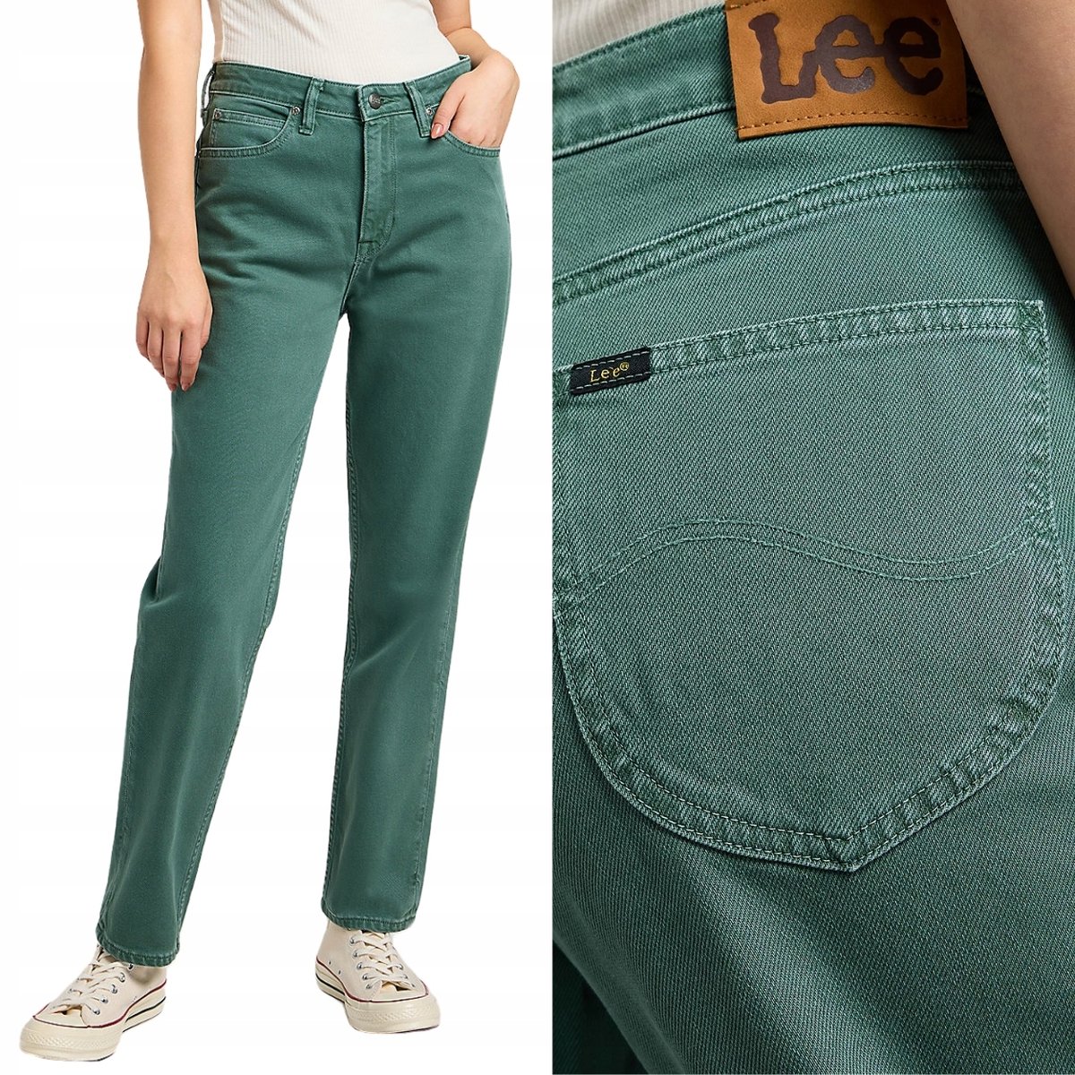 Lee CAROL REGULAR STRAIGHT Evergreen MOM JEANS ZIELONE SPODNIE 7/8 W28 L33