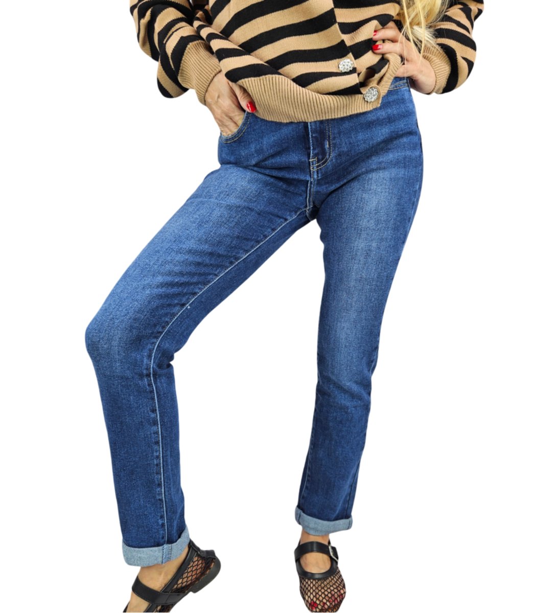 Spodnie jeansowe damskie Jeansy rurki klasyczne niebieskie JOVIE-32