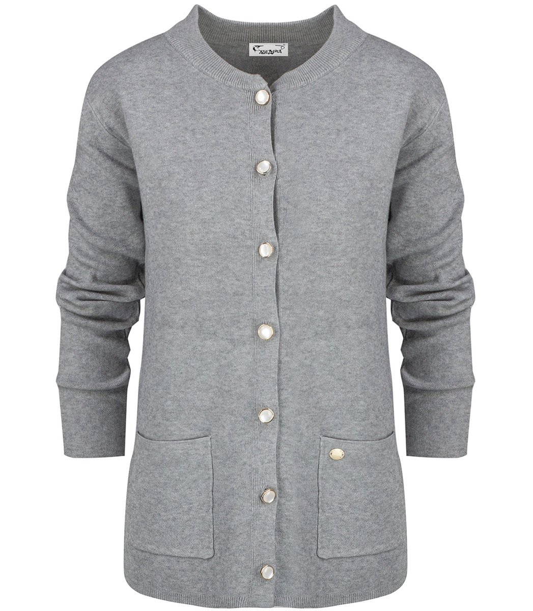 Klasyczny ciepły gruby krótki kardigan sweter EMILIA ozdobne guziki-L/XL