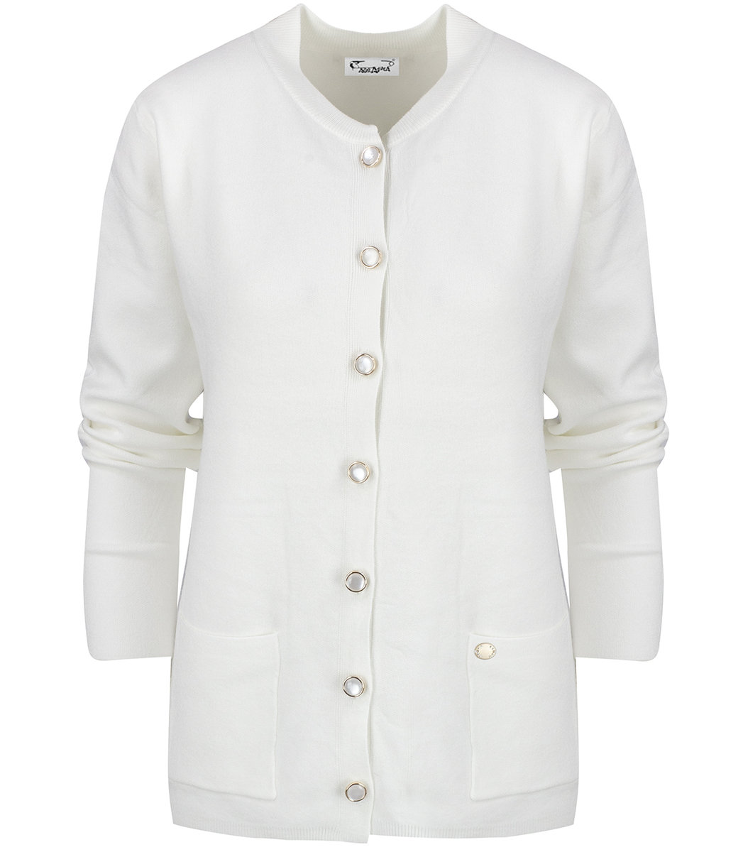 Klasyczny ciepły gruby krótki kardigan sweter EMILIA ozdobne guziki-L/XL