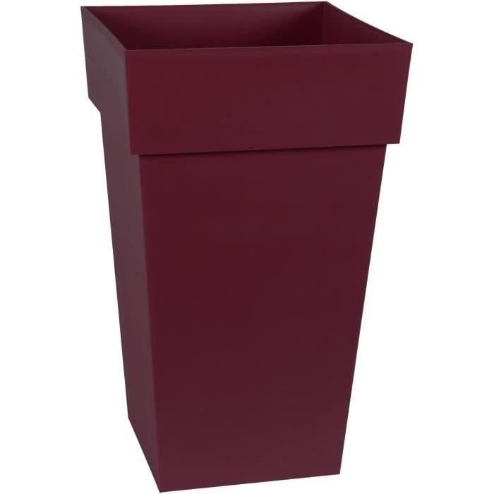 EDA Wysoka kwadratowa doniczka TOSCANE - Objętość 62 L - 39 x 39 x H.65 cm - Burgundowa czerwień
