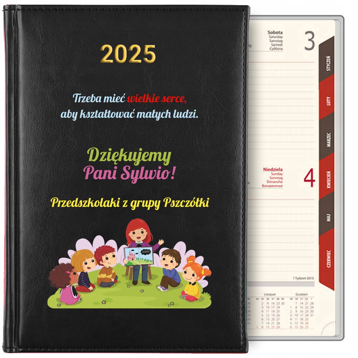 KALENDARZ NOTES A5 2025 PREZENT DLA PRZEDSZKOLANKI ZAKOŃCZENIE ROKU IMIĘ