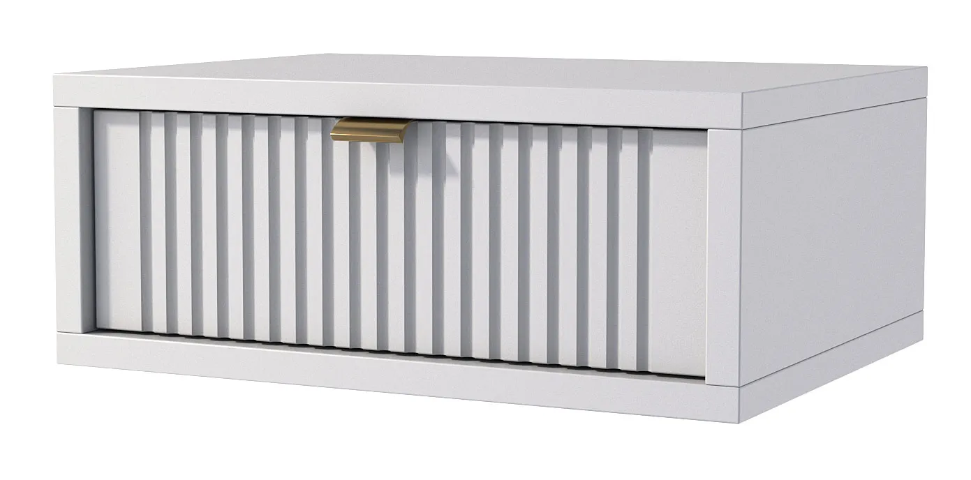 Biała wisząca szafka nocna z ryflowaną szufladą T6-C92