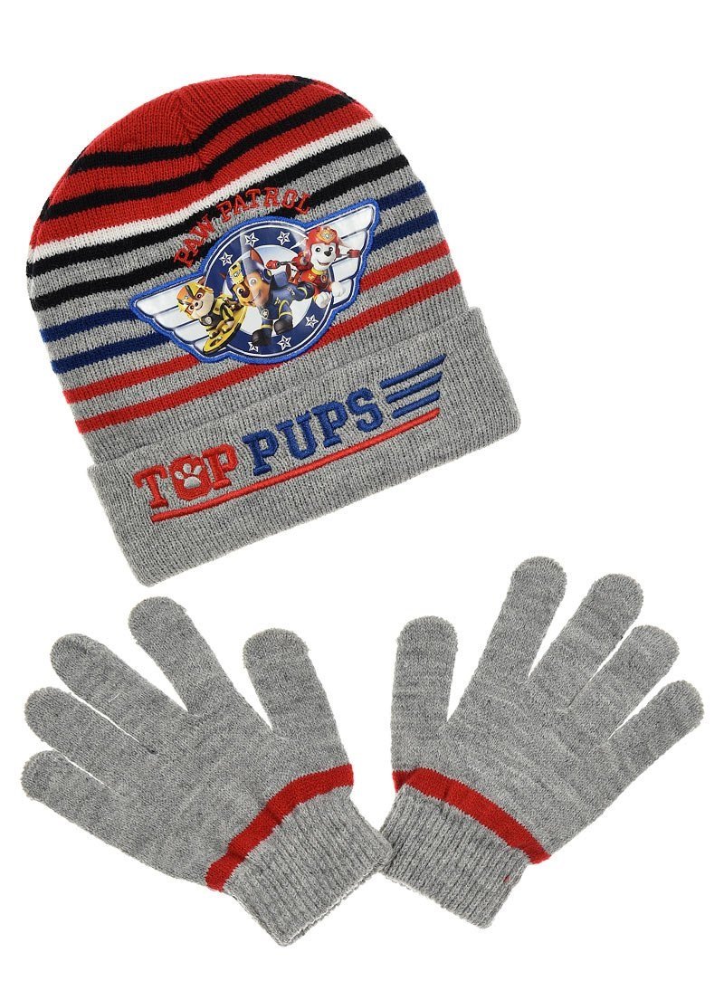 Czapka zimowa i rękawiczki Psi Patrol szary komplet rozmiar 54 cm