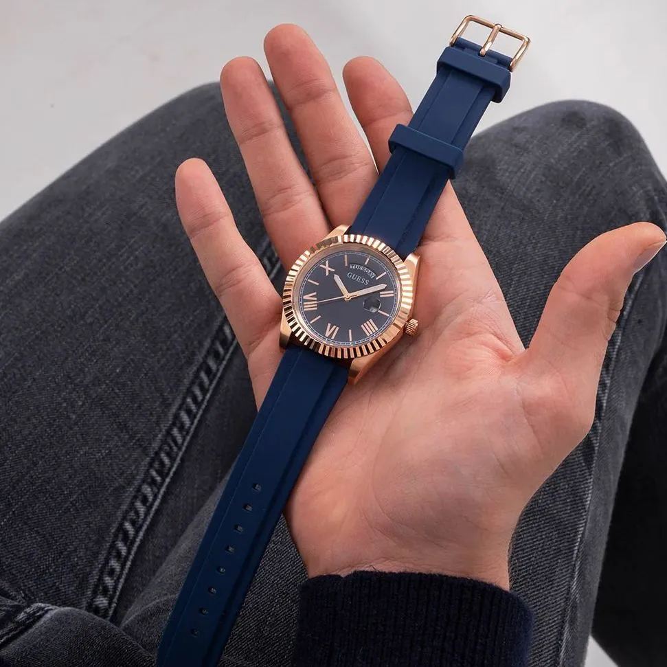 Guess Connoisseur zegarek złoto-granatowy na pasku GW0335G2