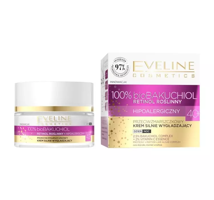 Eveline 100% Bio Bakuchiol Przeciwzmarszczkowy Krem silnie wygładzający 40+ na dzień i noc 50ml
