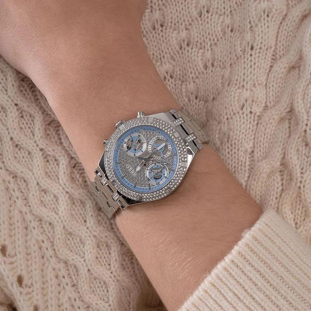 Guess Heiress zegarek damski srebrny z kryształkami GW0440L1