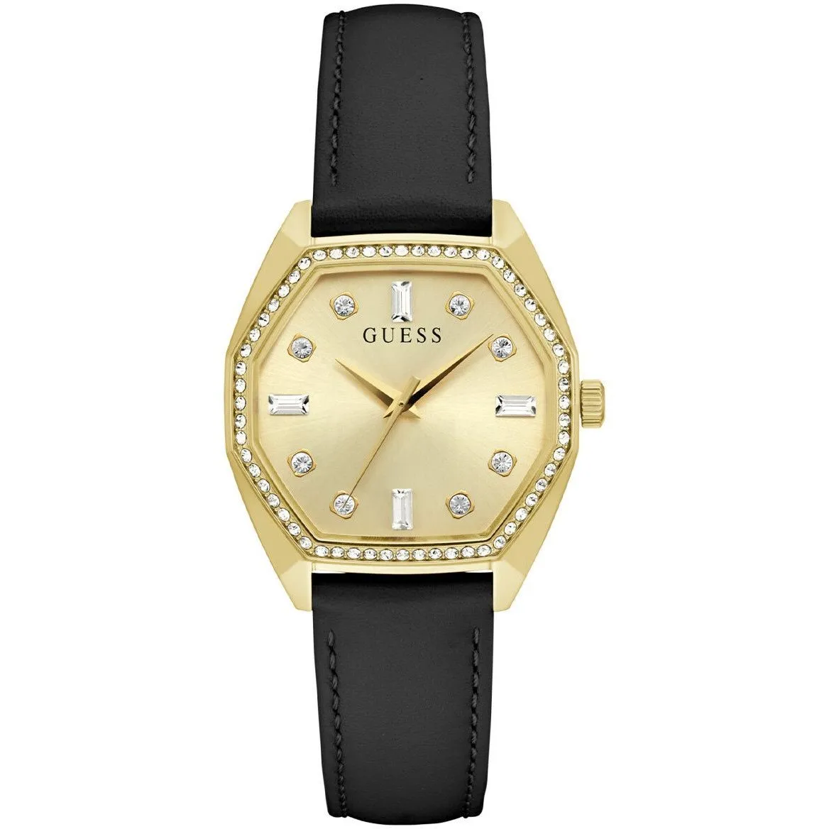 Guess Plush zegarek damski złoty z czarnym paskiem GW0688L2