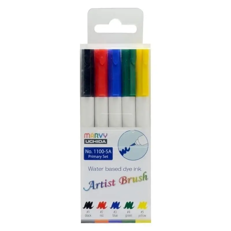 Flamastry Artist Brush Primary 5 kolorów - Marvy