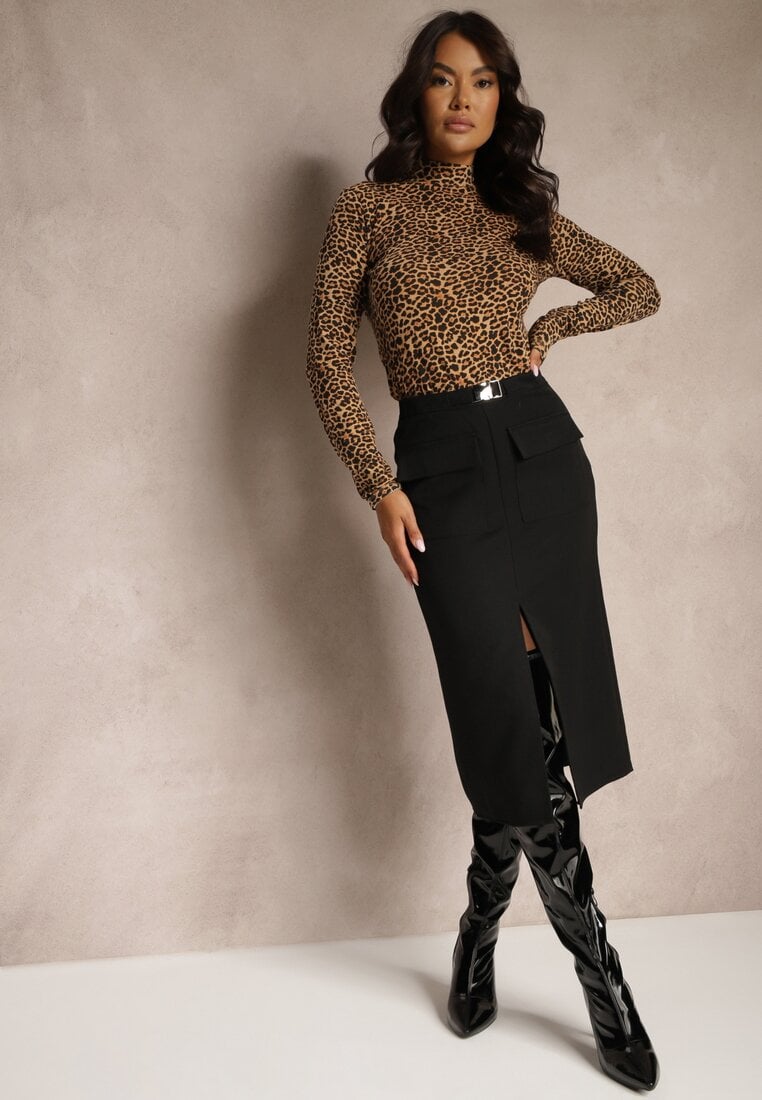 Czarna Spódnica Ołówkowa z Wiskozą Lorattia