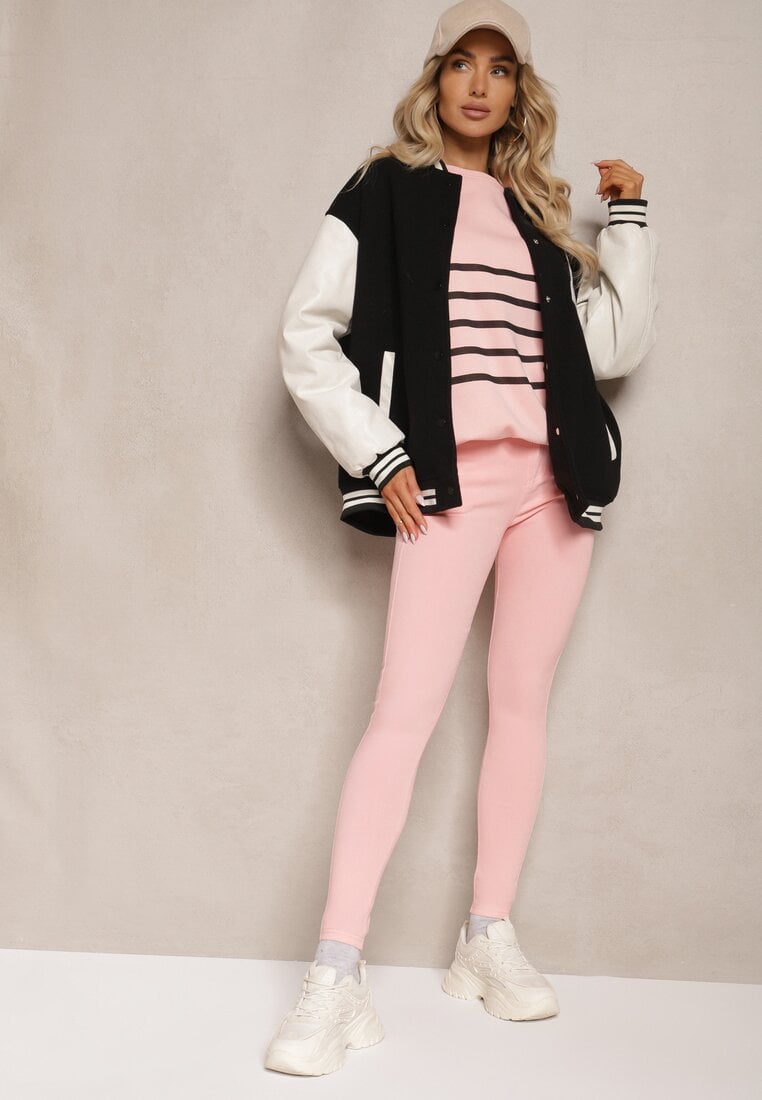 Różowe Skinny Jeansy z Bawełną High Waist Lorie